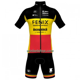 Fietskleding (Fietsshirt + Korte Koersbroek) 2023 Fenix-Deceuninck Belgisch Kampioenschap - Geel Rood Zwart